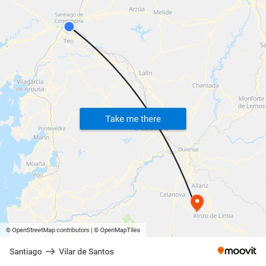 Santiago to Vilar de Santos map