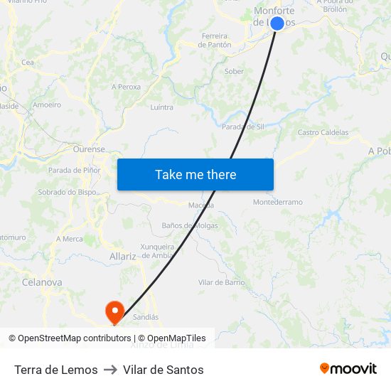 Terra de Lemos to Vilar de Santos map