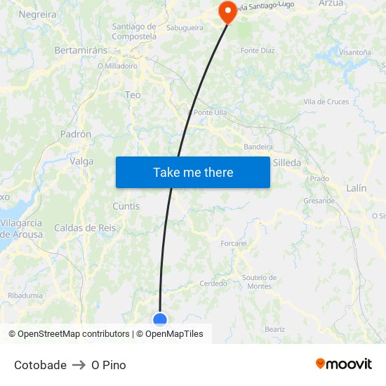 Cotobade to O Pino map