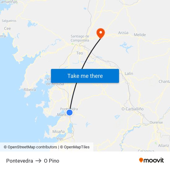 Pontevedra to O Pino map