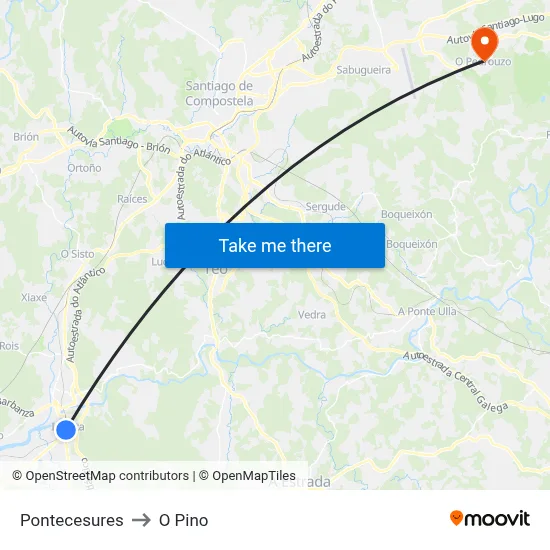 Pontecesures to O Pino map