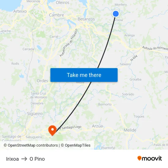 Irixoa to O Pino map
