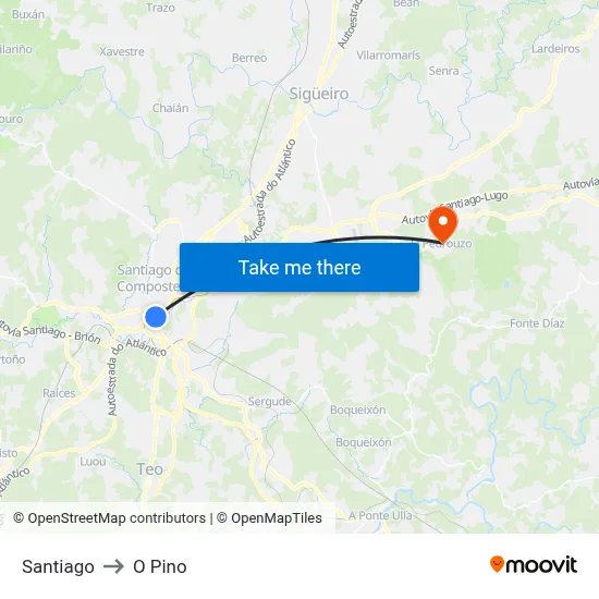 Santiago to O Pino map