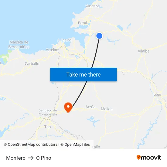 Monfero to O Pino map