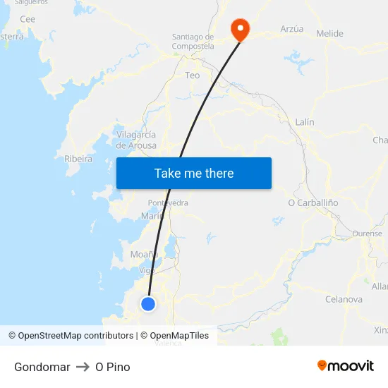 Gondomar to O Pino map