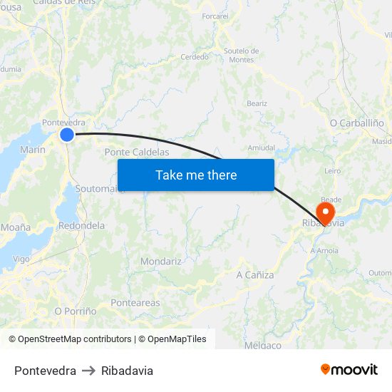 Pontevedra to Ribadavia map