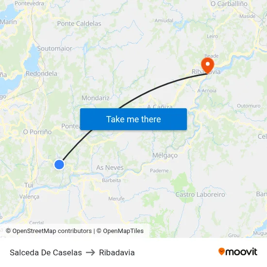 Salceda De Caselas to Ribadavia map