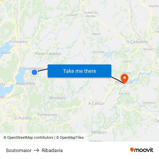 Soutomaior to Ribadavia map