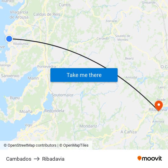 Cambados to Ribadavia map