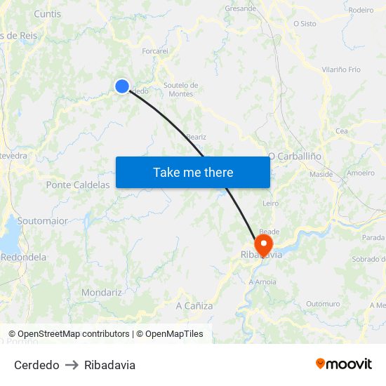 Cerdedo to Ribadavia map