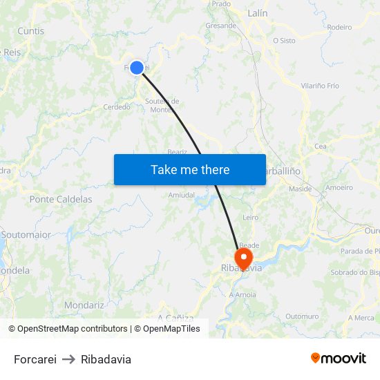 Forcarei to Ribadavia map