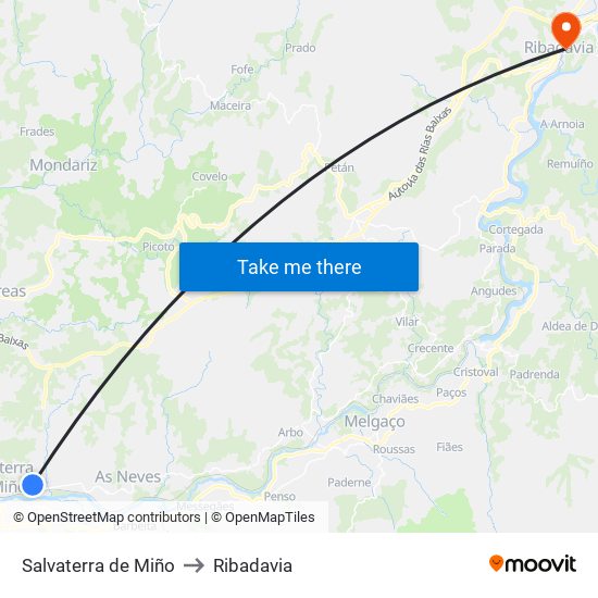 Salvaterra de Miño to Ribadavia map