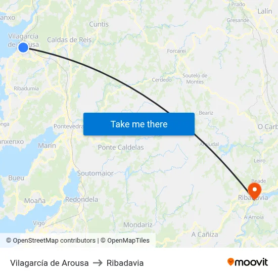 Vilagarcía de Arousa to Ribadavia map