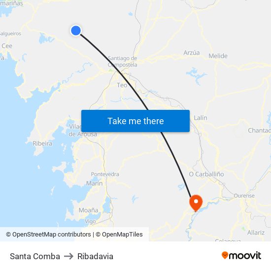 Santa Comba to Ribadavia map