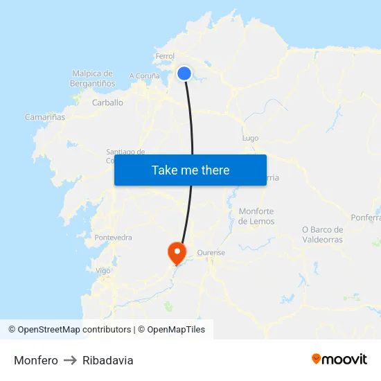 Monfero to Ribadavia map