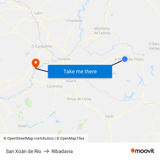 San Xoán de Río to Ribadavia map