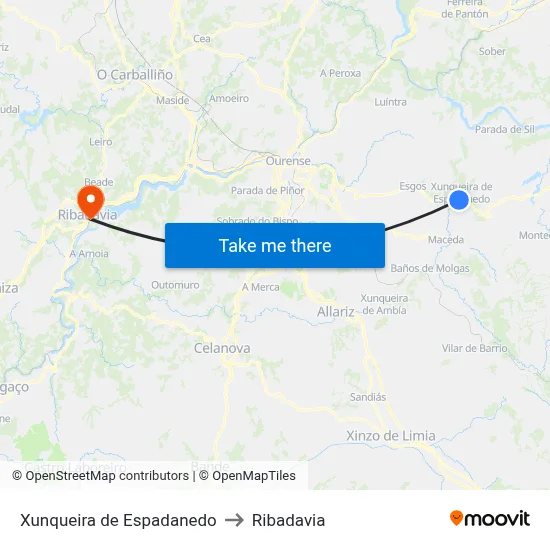 Xunqueira de Espadanedo to Ribadavia map