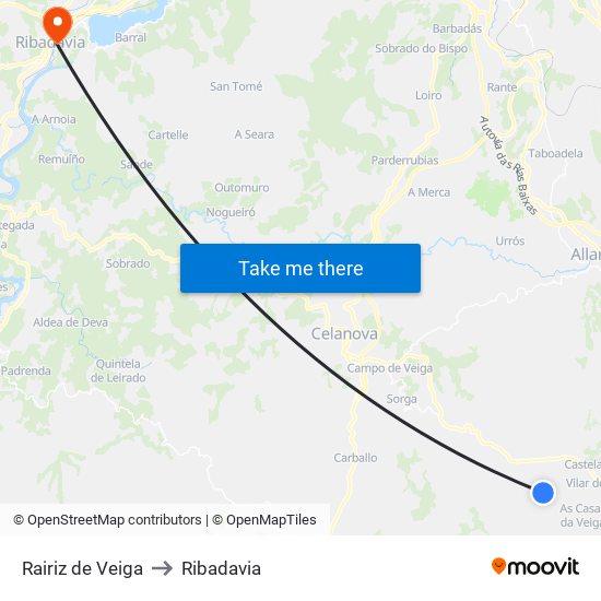 Rairiz de Veiga to Ribadavia map