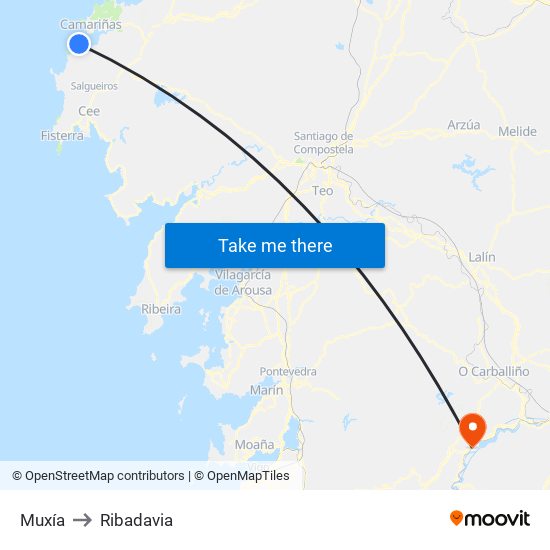 Muxía to Ribadavia map