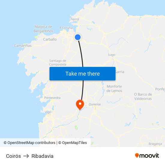 Coirós to Ribadavia map