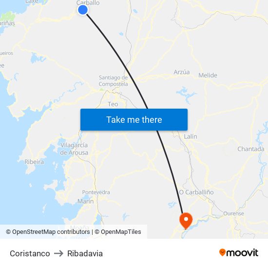 Coristanco to Ribadavia map