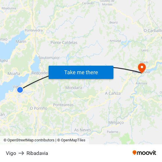 Vigo to Ribadavia map