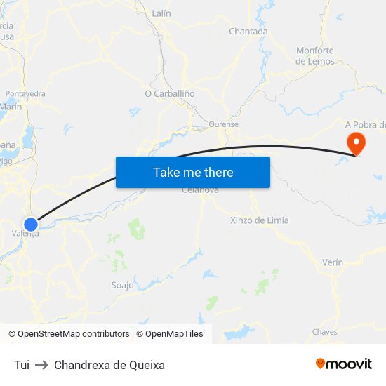 Tui to Chandrexa de Queixa map