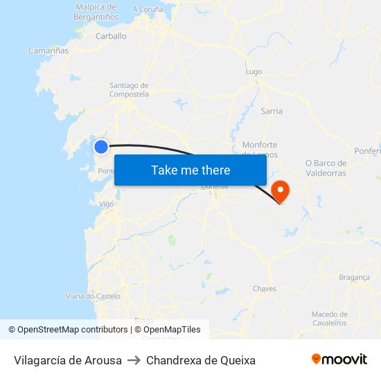 Vilagarcía de Arousa to Chandrexa de Queixa map