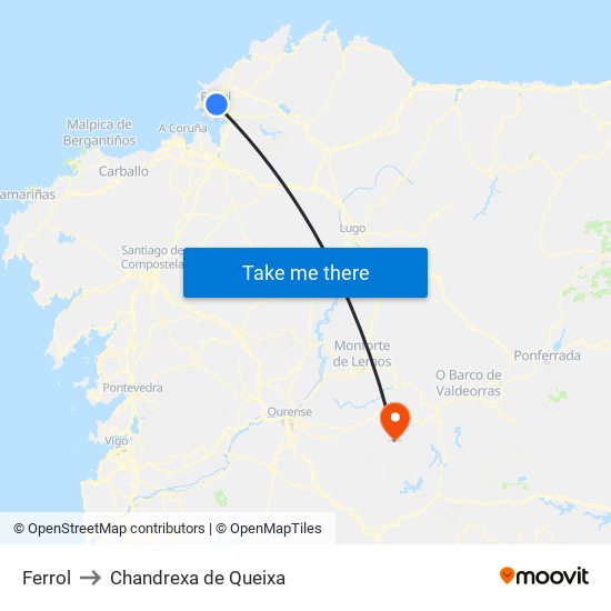 Ferrol to Chandrexa de Queixa map
