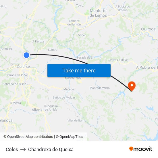 Coles to Chandrexa de Queixa map