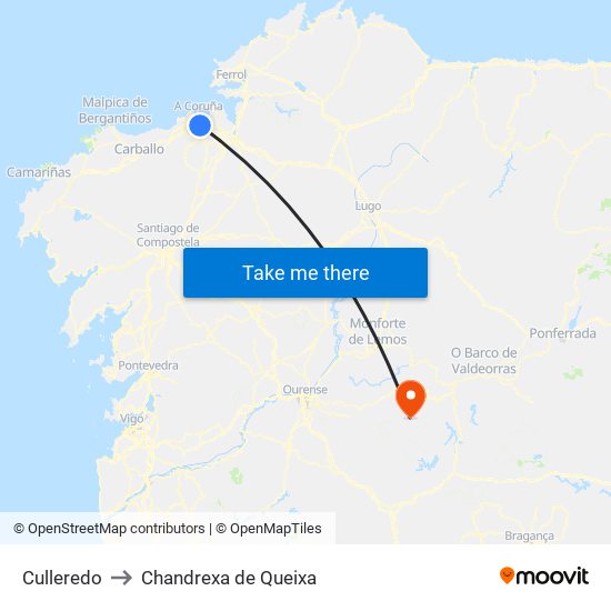 Culleredo to Chandrexa de Queixa map