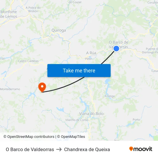 O Barco de Valdeorras to Chandrexa de Queixa map