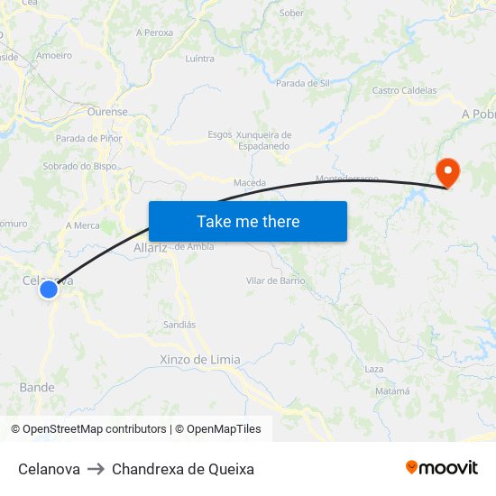 Celanova to Chandrexa de Queixa map