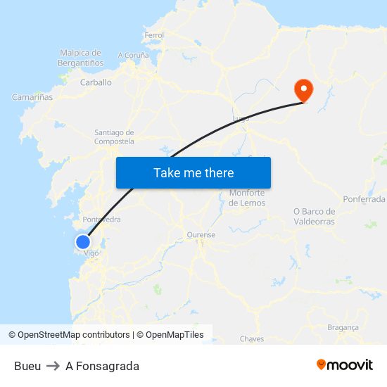 Bueu to A Fonsagrada map