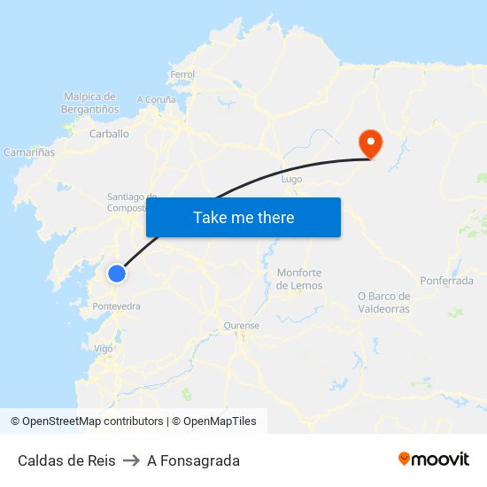 Caldas de Reis to A Fonsagrada map