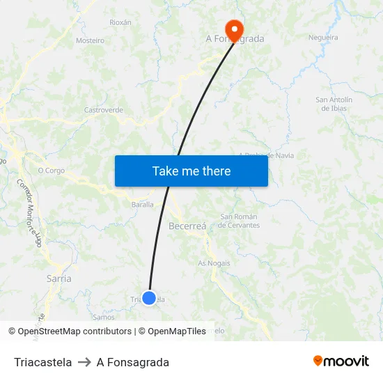 Triacastela to A Fonsagrada map