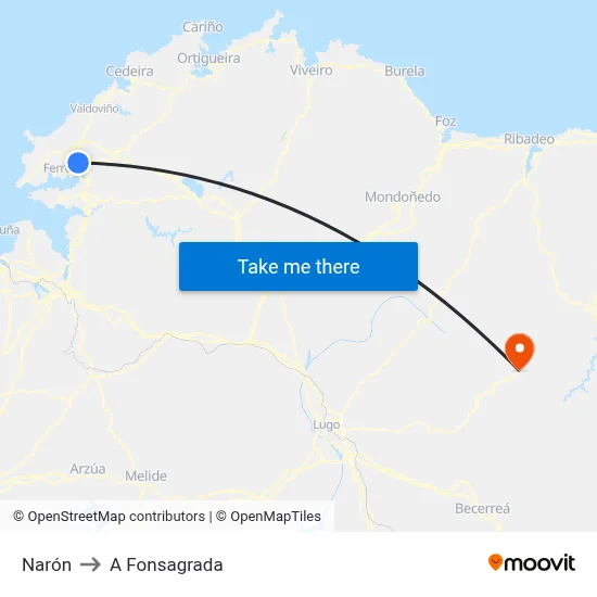 Narón to A Fonsagrada map