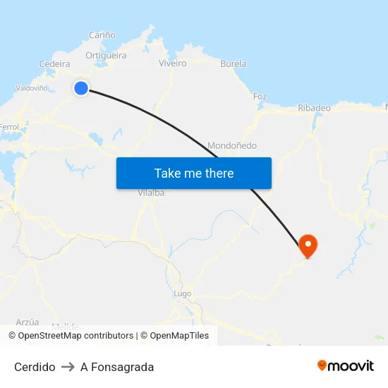 Cerdido to A Fonsagrada map