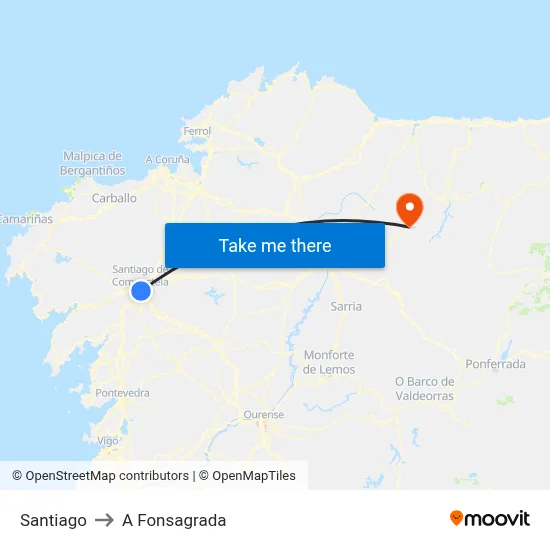 Santiago to A Fonsagrada map