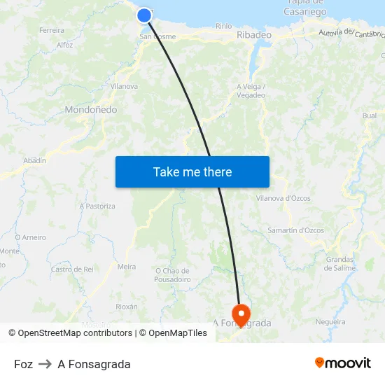 Foz to A Fonsagrada map