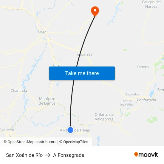 San Xoán de Río to A Fonsagrada map