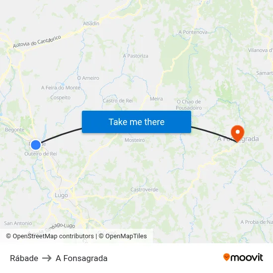 Rábade to A Fonsagrada map