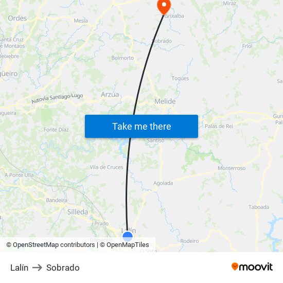 Lalín to Sobrado map
