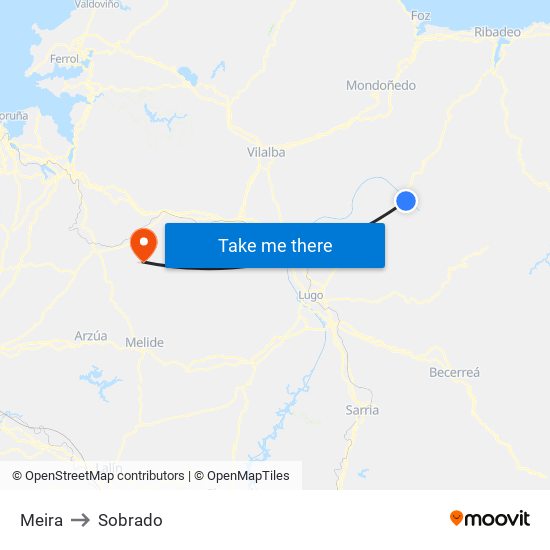 Meira to Sobrado map