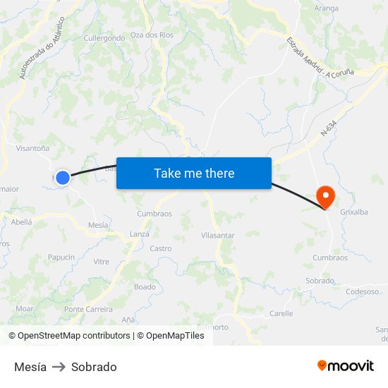 Mesía to Sobrado map