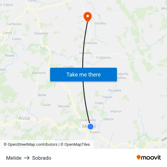 Melide to Sobrado map