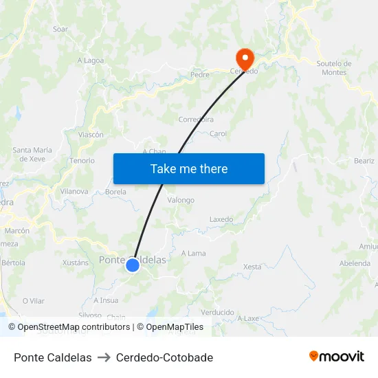 Ponte Caldelas to Cerdedo-Cotobade map