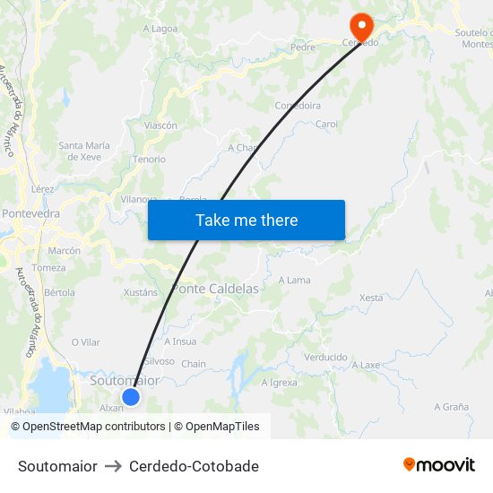 Soutomaior to Cerdedo-Cotobade map