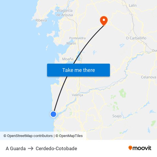 A Guarda to Cerdedo-Cotobade map
