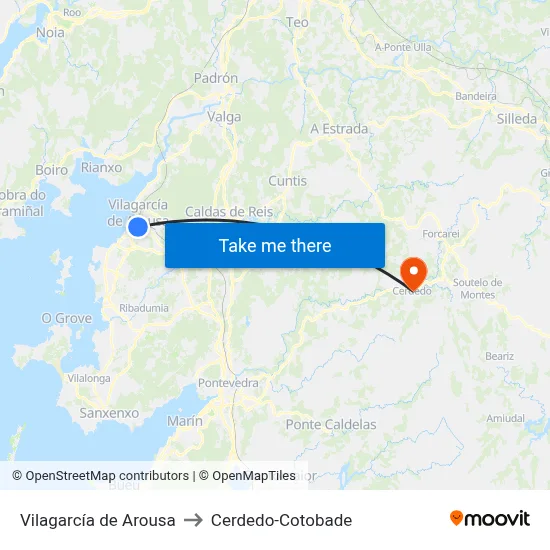 Vilagarcía de Arousa to Cerdedo-Cotobade map